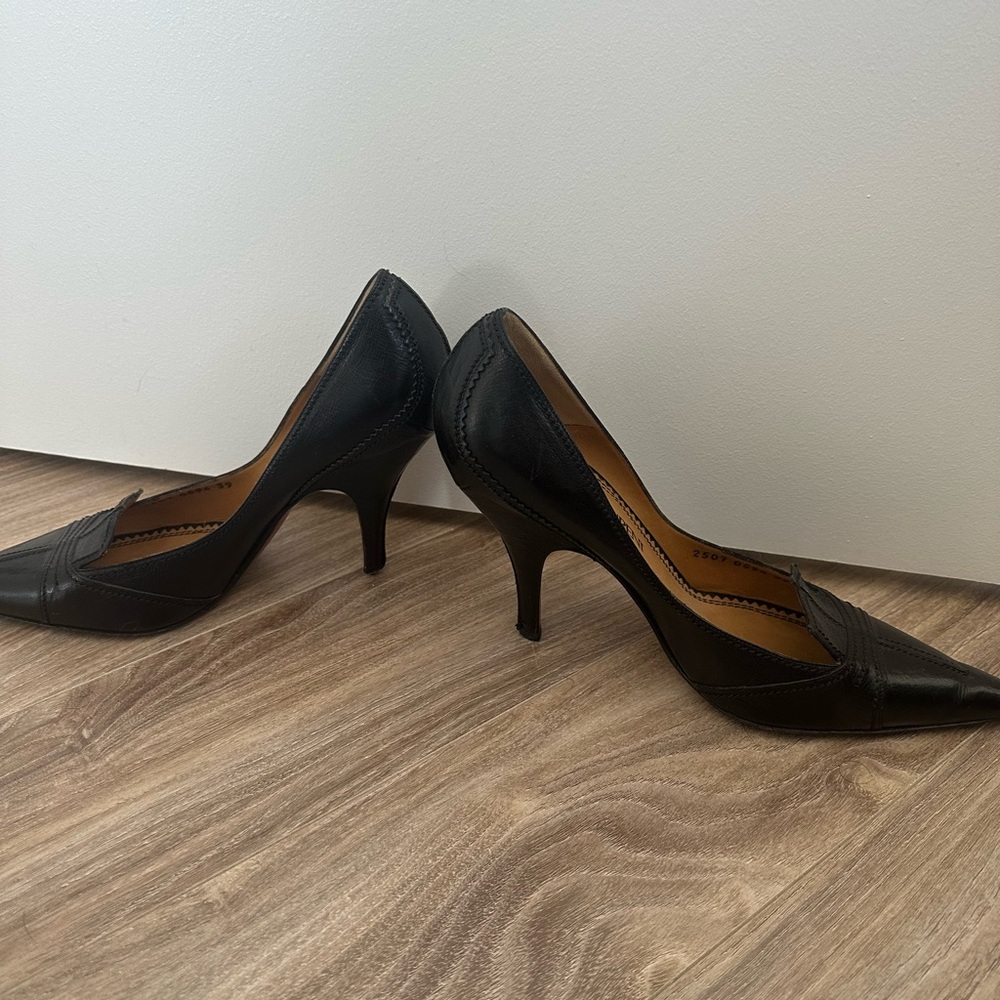 Vintage Yves Saint Laurent Black Leather Heels - Picture 2 of 4